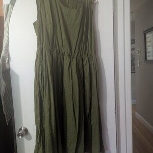 Loud Bodies "Michelle" Linen-Blend Midi Dress | Kale, 2X